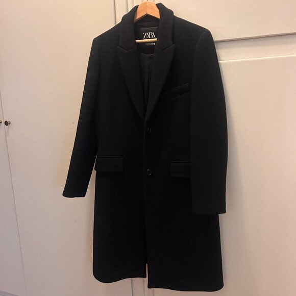 ZARA black wool blend single-breasted coat, size S - Picture 1 of 11